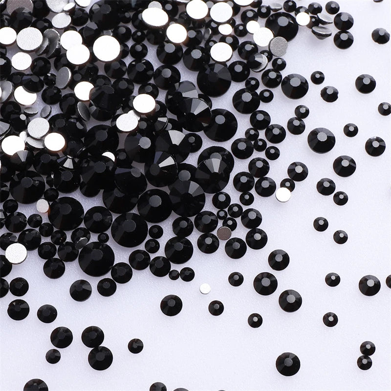 1440Pcs Mix Size Glass Flatback Rhinestone Glitter Crystal AB Round Diamond Non Hotfix Glue On Stone for DIY Nail Art Decoration