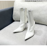 Knee-High Modern Boots Pointy Toe Women Shoes 13cm Ultra Thin Steel High Heels Metal Heel Calf Boots for Women Fun Shoes Size 46