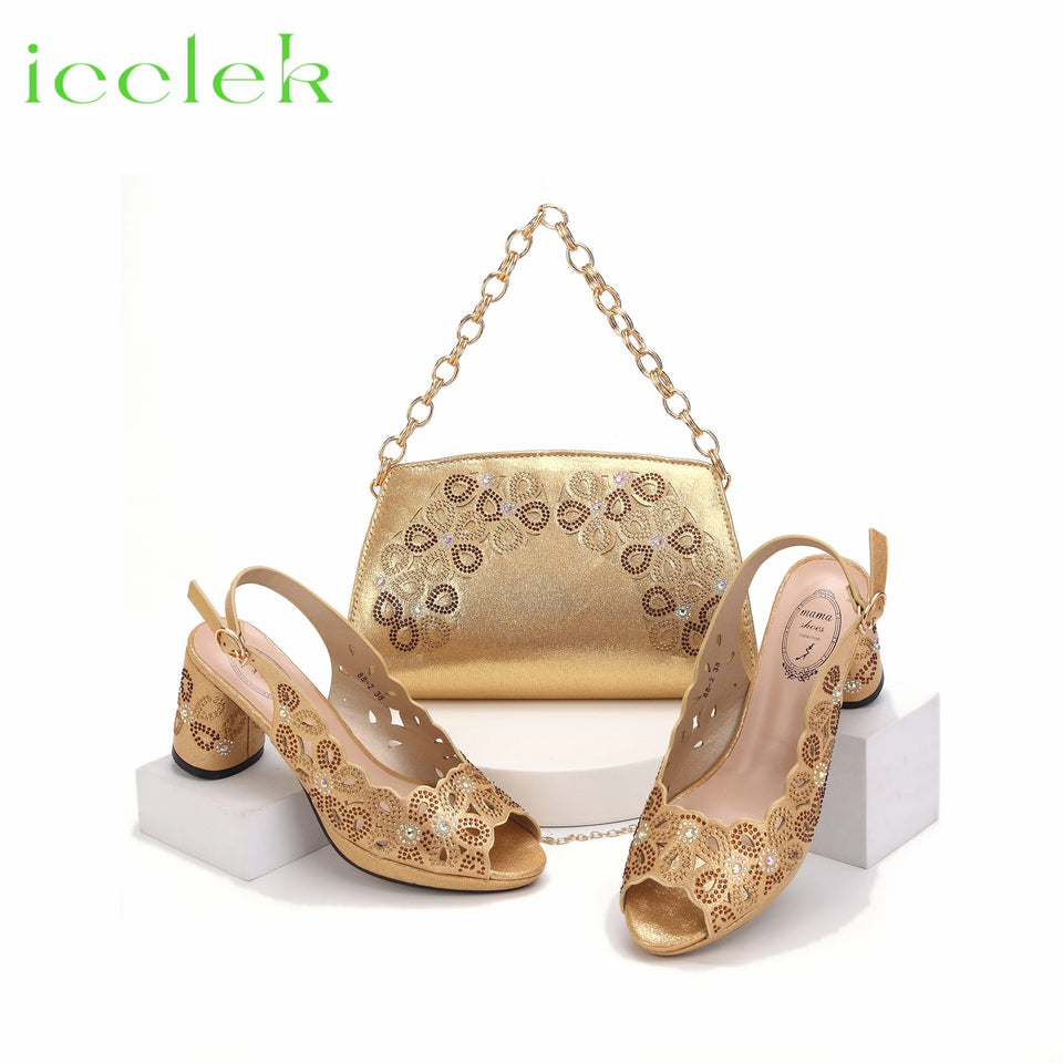 New Fashionable Coffee Color Peep Toe Ladies Shoes Matching Bag Set For Nigerian Women Wedding Party Pump
