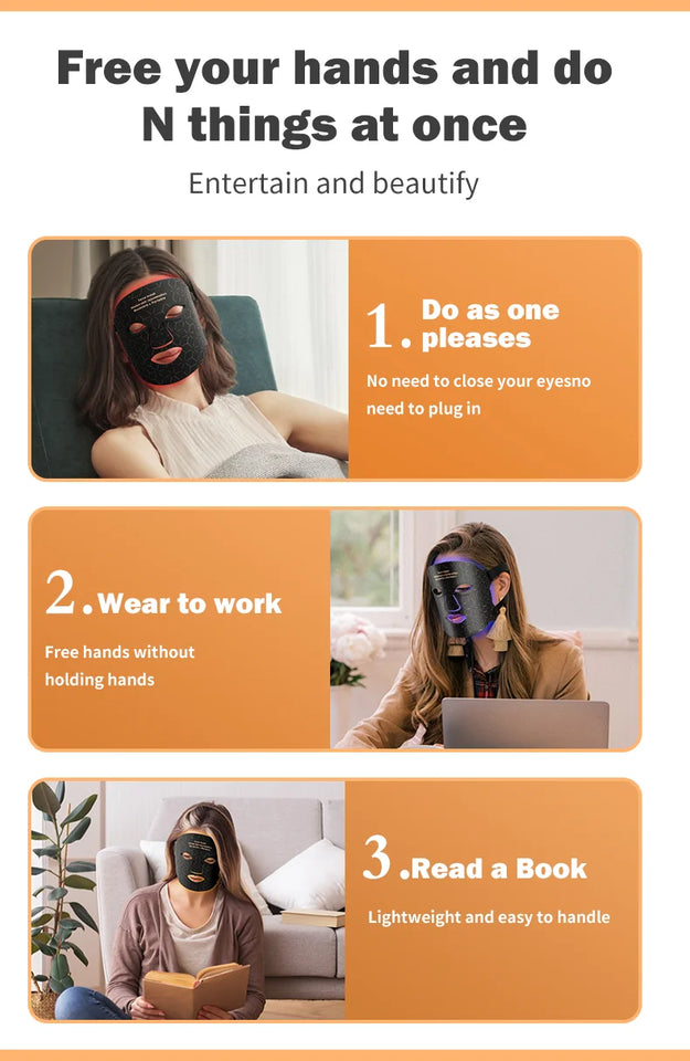 4 Colors Silicone LED Face Mask LED Red Light Photon Infrared Therapy Flexible Facial Mask Repair Skin Brighten Skin Tone
