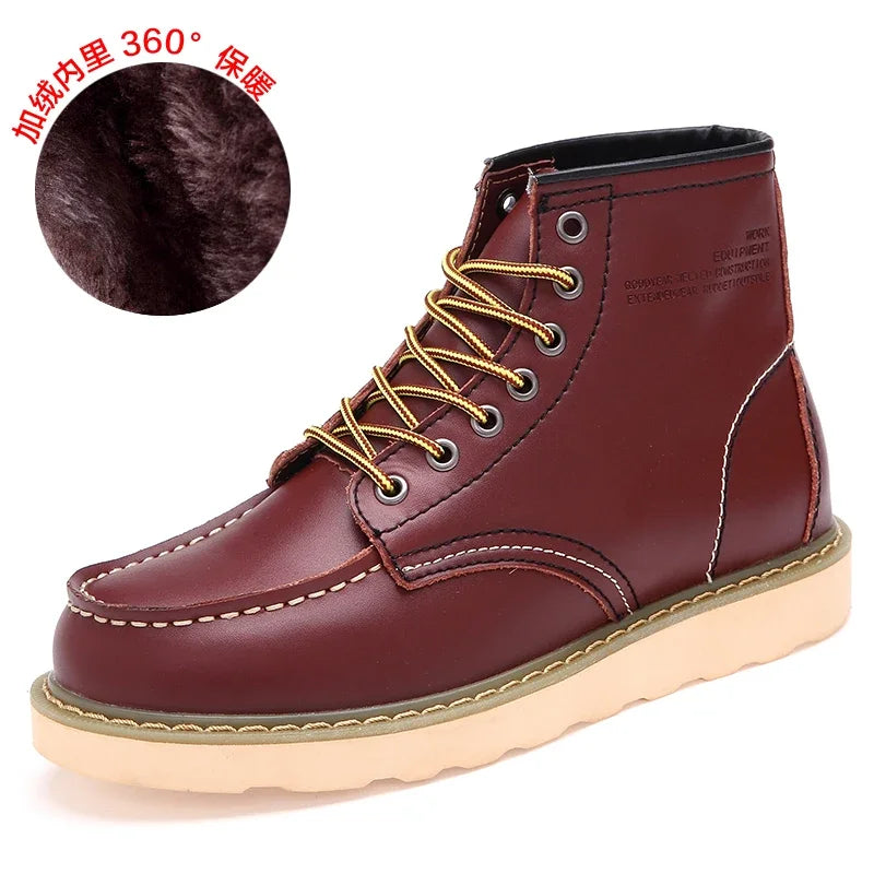 Winter Warm Men Boots Leather Mens Snow Boots with Fur Handmade Waterproof Male Ankle Boots No-slip High Top Male Work Shoes