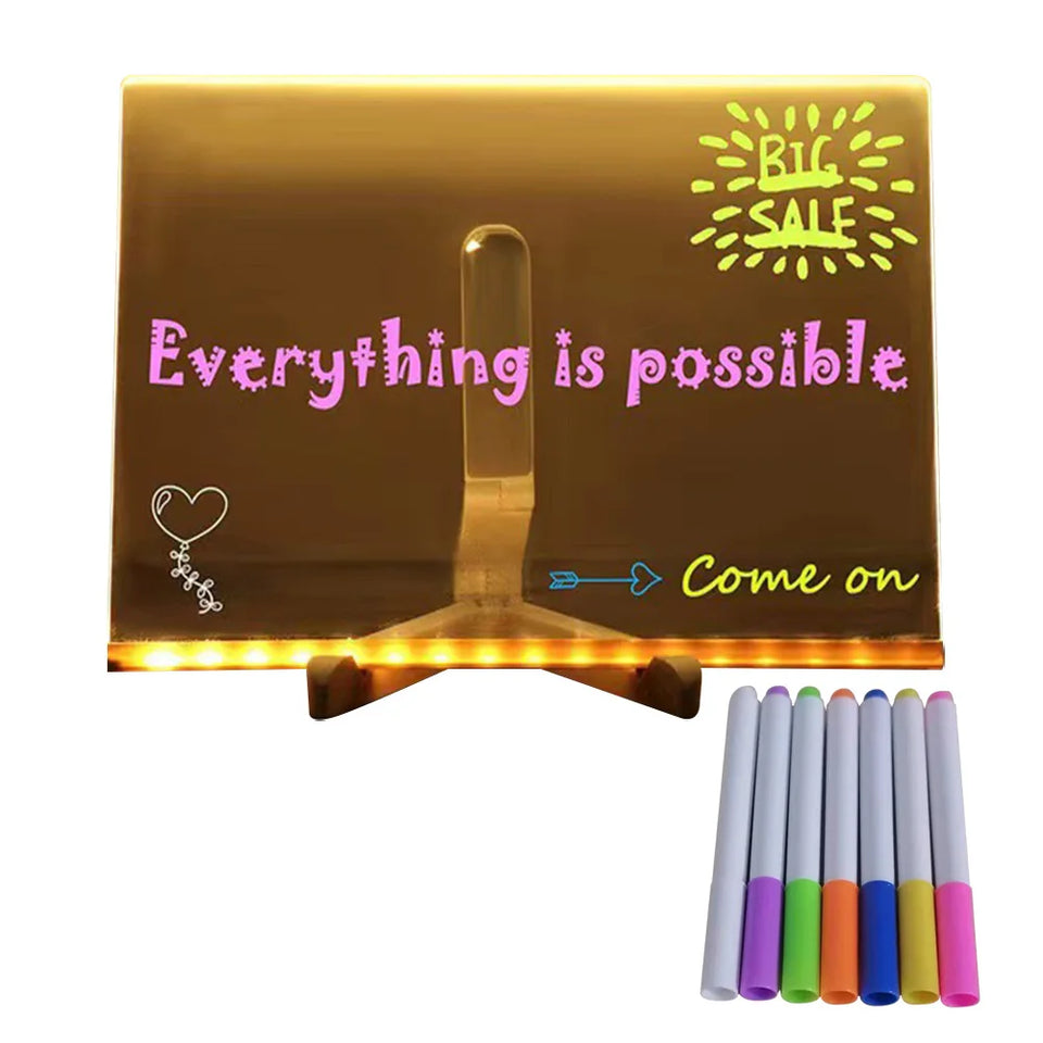 Light Up Dry Erase Board LED Letter Message Board With 7 Colorful Pens with Light Acrylic Drawing Board for Kids Birthday Gifts