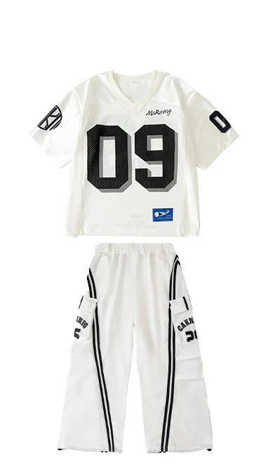Boys Hip Hop Mesh T-shirt Cargo Pants Girls K-pop Street Dance Sweatshirt Costumes Child Clothes Sets Kids Teens Jazz Streetwear