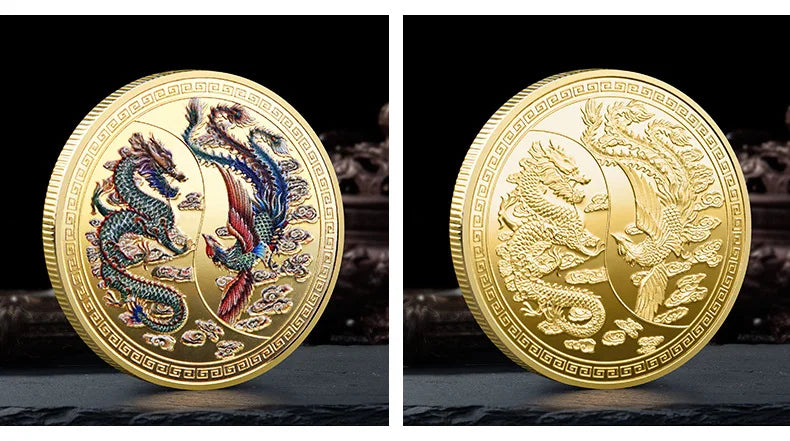 Souvenir Coin China Dragon and Phoenix Auspicious Commemorative Coin Collection