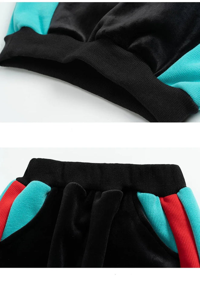 Winter Warm Girls Contrast Alphabet Full Fleece Sweatshirt+Sweatpant School Kids Tracksuit Child 2PCS Outfit Jogger Set 5-14 Yrs