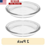 2 Pack 9 Inch Glass Pie Plate Bakeware Oven Microwave Safe Durable Easy Clean Dishwasher Freezer Storage Ideal Pies Quiches