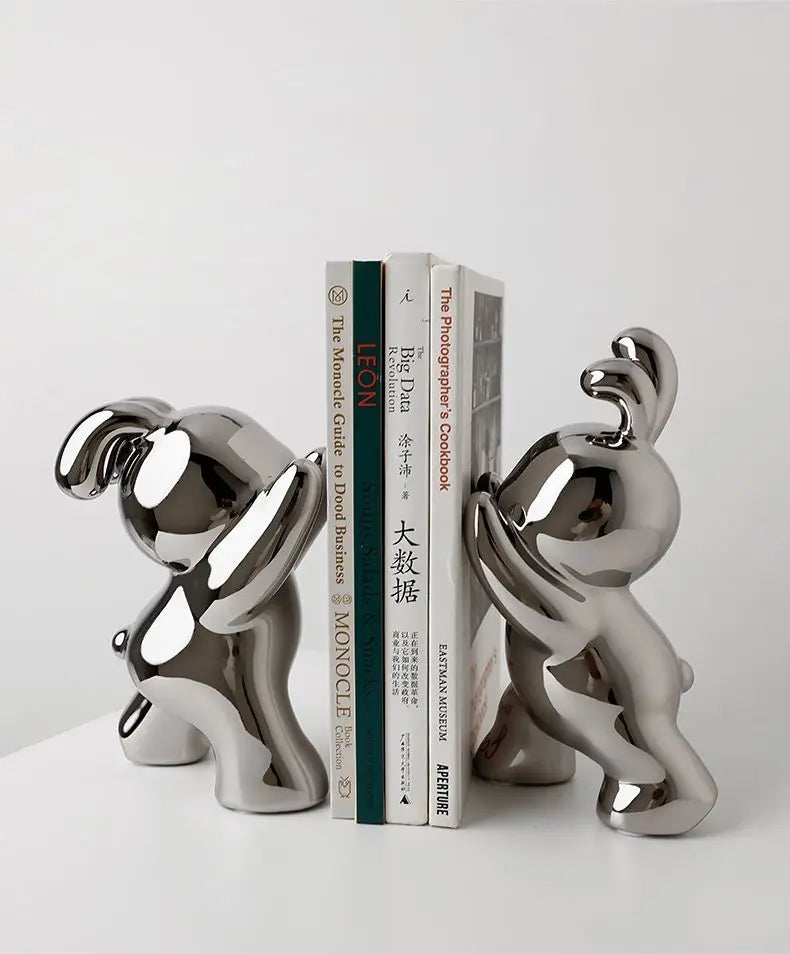 1 pair desk organizer Creative Rabbit Bookend Ceramic Ornament Desktop book holder Cute Gift simple nordic style book organizer