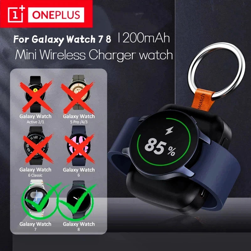 Oneplus 1200mAh Mini Wireless Charger watch charging For Galaxy Watch 7 8 Portable Power Bank Charging Classic Charger Keychain