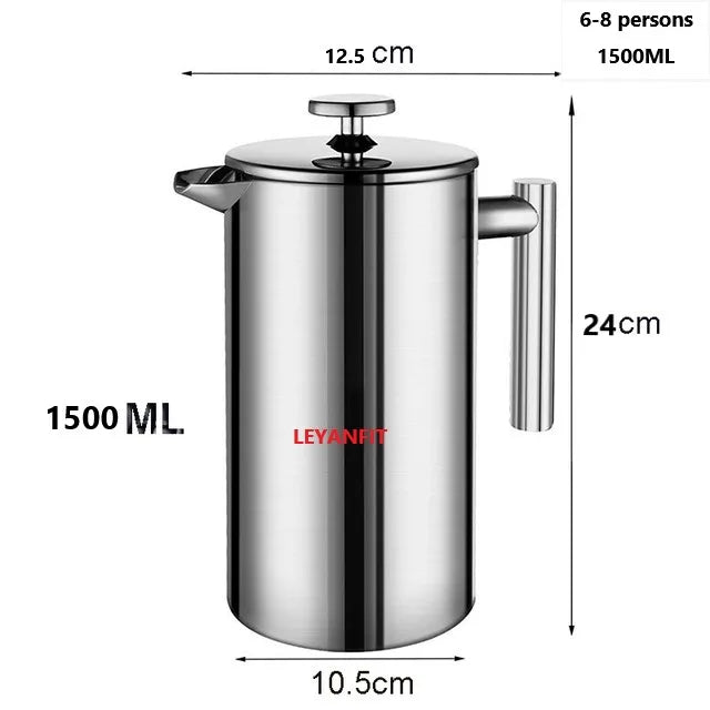 1.5L / 2L Coffee Maker French Press Stainless Steel Espresso Coffee Machine French Press Double-Wall Insulated Coffee Tea Maker