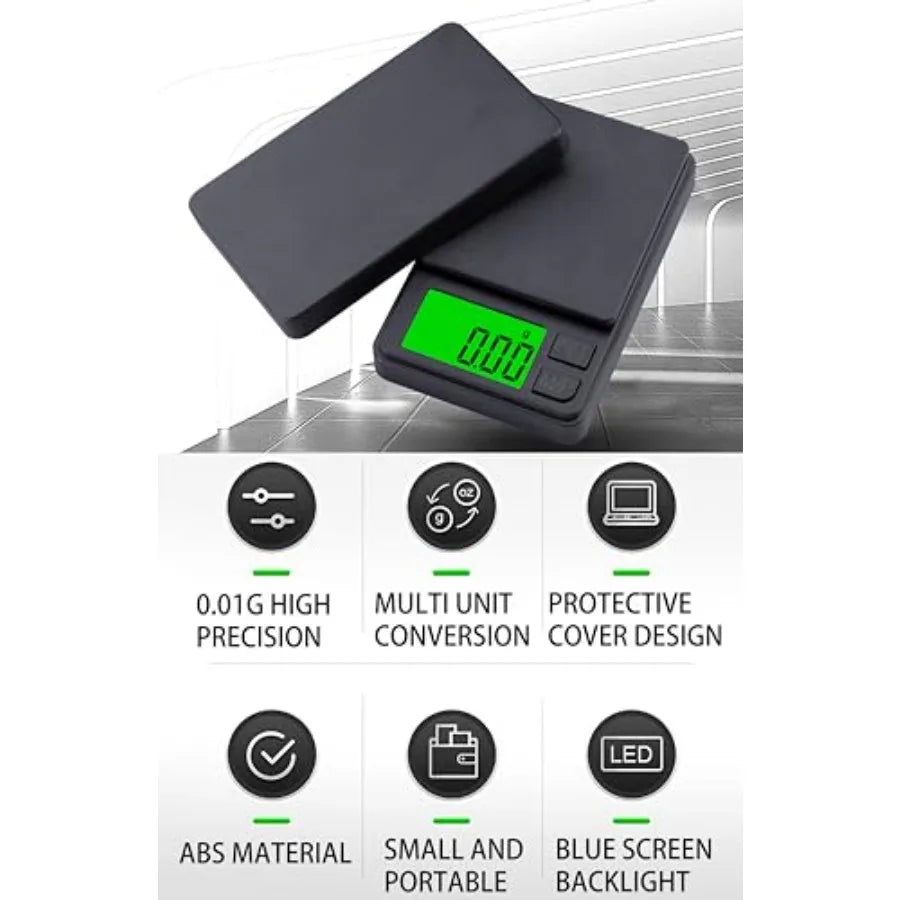 Digital Pocket Scale 1000g x 0.01g Weigh Gram Scale Mini Scale with Backlit LCD 7 Units Tare Battery Included Black for Kitchen