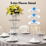 5 Tiers Gold/Silver Wedding Centerpieces Flower Stand Vase Centerpiece Acrylic Flower Stand with Hanging Acrylic