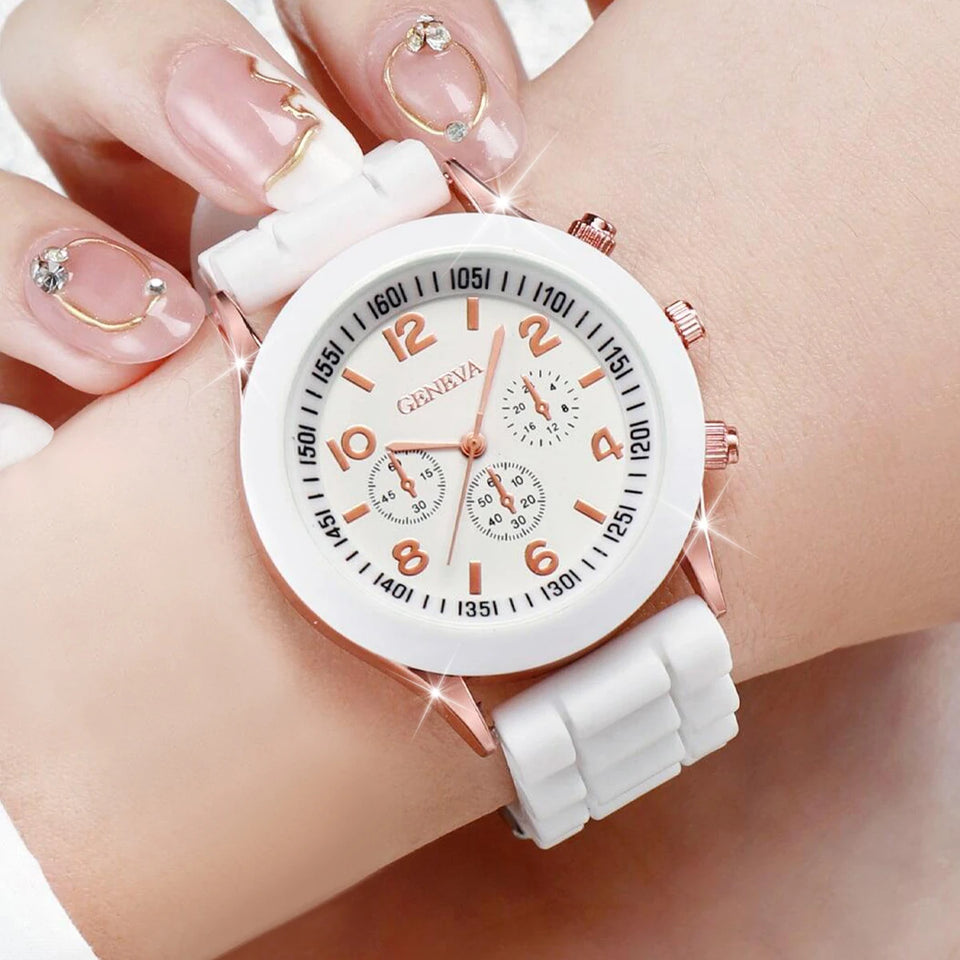 5PCS Women's Watches Fashion Silicone Band Analog Quartz Watch Set（Without Box）