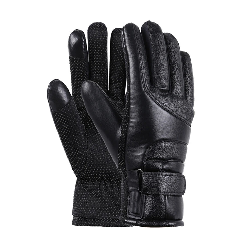 Leather Electric Heating Gloves Waterproof Outdoor Warm Hand Heating Gloves Touchscreen Hand Warmer for Hiking Skiing Fishing
