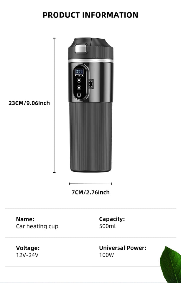 E-ACE 12/24V Car Heat Mug 500ML Car Kettle Stainless Steel Heating Travel Cup Dry burn Protection Coffee Tea Instant Noodles