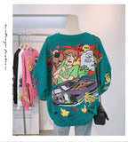 Letter Printing Sweatshirt Women High Street Cartoon Puppy Car Clothes Casual Crew Neck Sweater Bulk Items Wholesale Lots