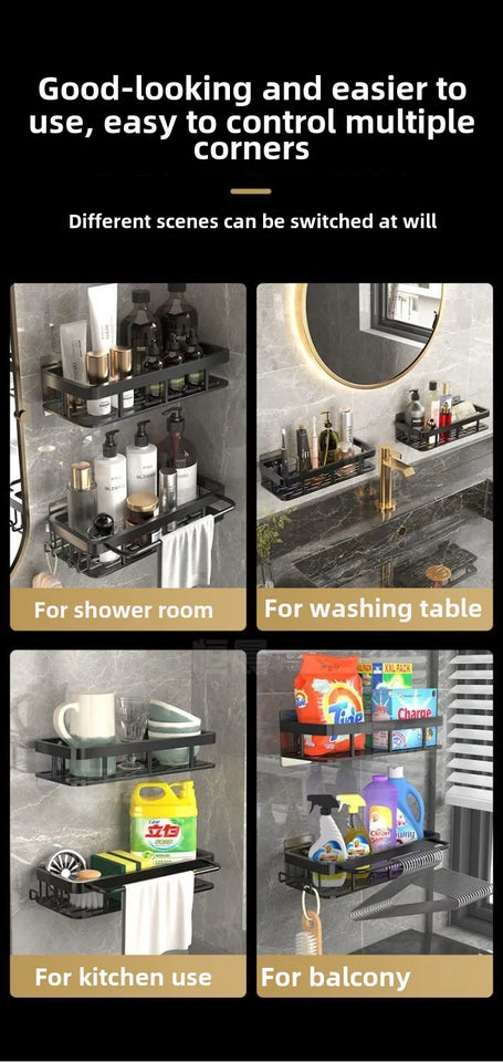 Rustproof Aluminum Bathroom Shelf – No-Drill Over-Tub or Corner Storage for Toiletries & Shower Essentials