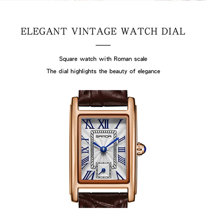 Sanda 1116 New Fashion Elegant Women's Analog Quartz Watch, Rectangle Dial, Water Resistant Business Wristwatch