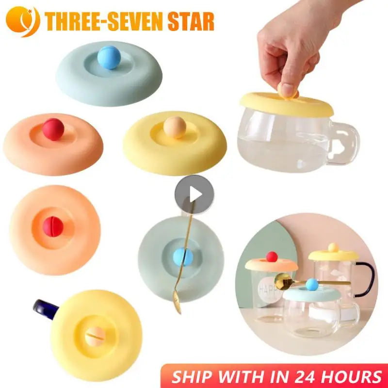 Cup Cover Non-toxic Silicone Round Universal Water Cup Lid Anti-dust Coffee Mug Sealed Cap With Spoon Holder Heat-Resistant Lid