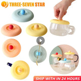 Cup Cover Non-toxic Silicone Round Universal Water Cup Lid Anti-dust Coffee Mug Sealed Cap With Spoon Holder Heat-Resistant Lid