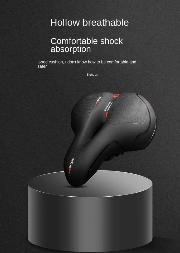 Hollow Breathable Bicycle Saddle Men Women MTB Road Bike Saddle Shock Absorbing Comfortable Big Butt Bike Seat Safety Warning