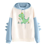 Winter Cute Dinosaur Cartoon Hoodie Women Fashion Sweatshirt Casual Print Long Sleeve Korean Style Splice Tops Kawaii Clothes