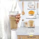 20oz Glass Cold Cup with 2-in-1 Straw Lid, Resists Lipstick Transfer, Dishwasher Safe, Great for Iced Tea and Cold Brew