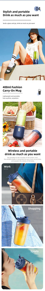 Portable Blender Bottle Electric 6 Blades Multifunction Juice Blender Fresh Juice Smoothie Blender Ice CrushCup Food Processor