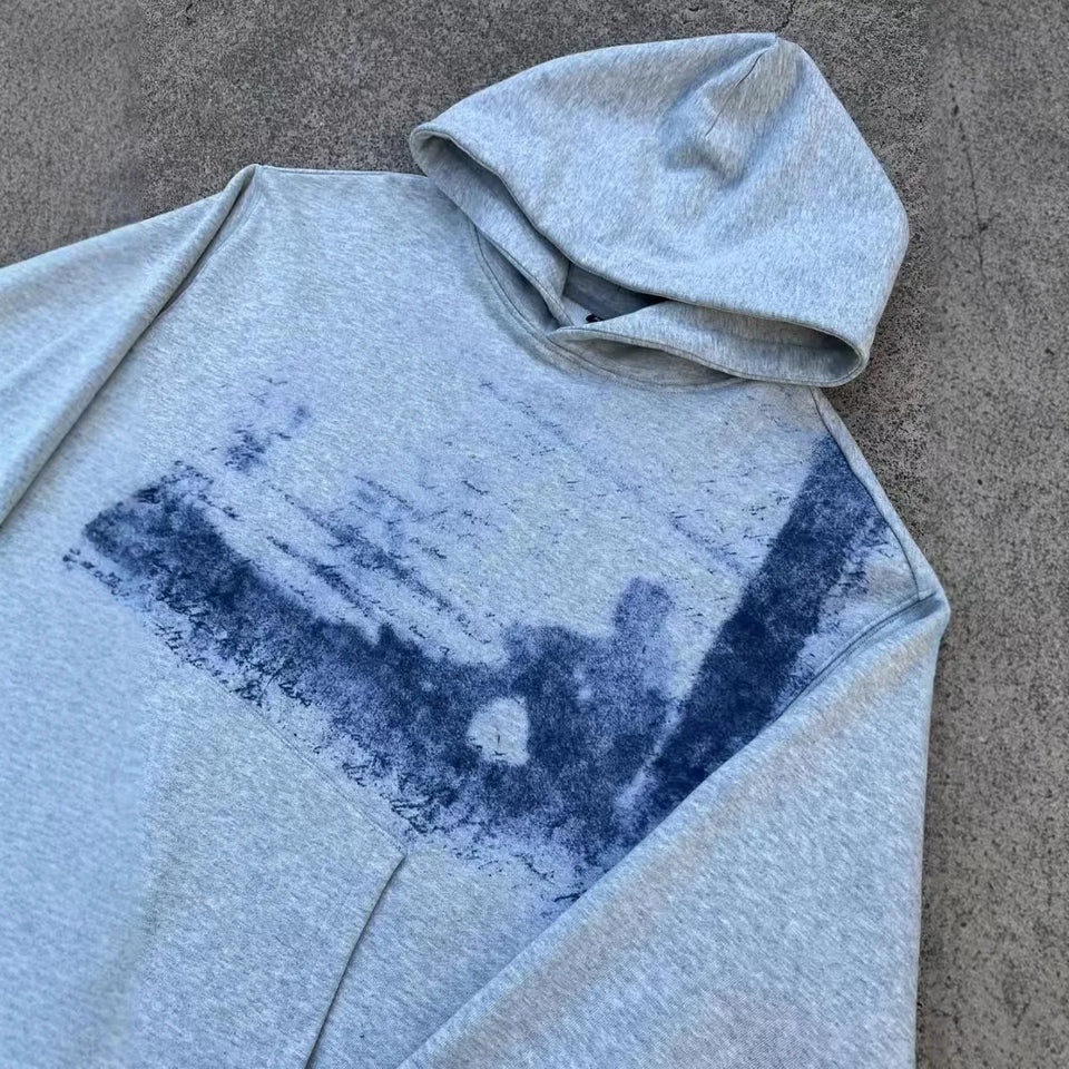 Grey Gothic Retro Pattern Printed Pullover Sweatshirt Men and Women American Hip Hop Fashion Jogger Casual Oversized Streetwear