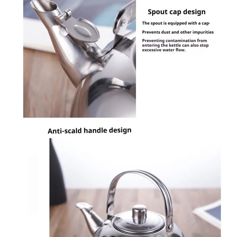 Teapot with Infuser Stainless Steel Tea Kettle Coffee Pot Portable Loose Leaf Hot Water Pot for Home Office Camping Kitchenware