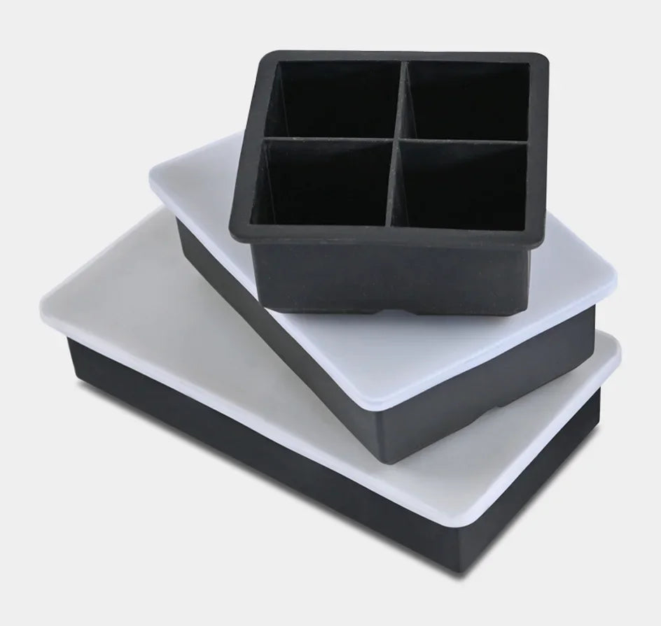 Ice Cube Tray Silicone Ice Ball Freezer Mold Square Ice Cube Maker with Lid 4/6/8 Grids for Whiskey Cocktail Coffee Accessories