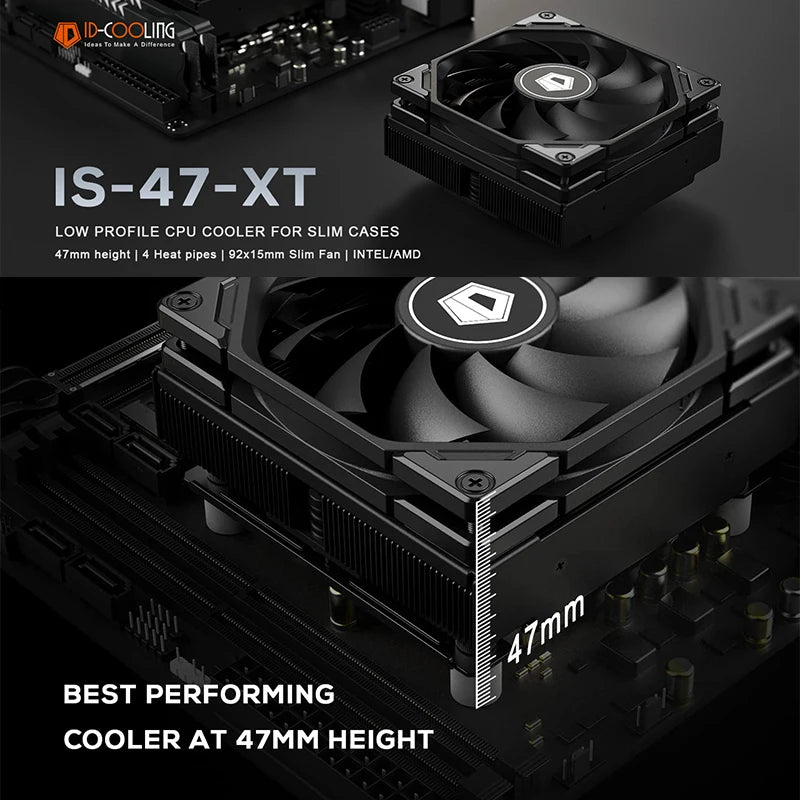 ID-COOLING IS-47 XT 4 HeatPipes CPU Processor Air Cooler 92mm PWM Cooling Fan ITX Radiator for Intel LAG1700/1200/115X AM4/AM5