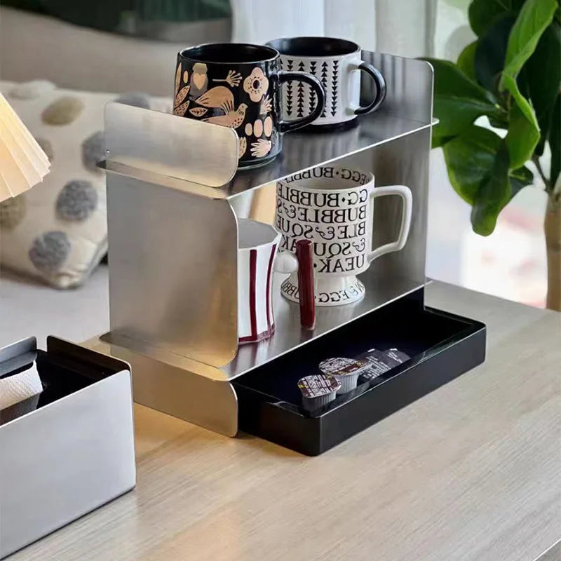 Coffee Cup Storage Display Stand Stainless Steel Retro Bath Bedroom Cosmetics Organization Rack Luxury Creative Home Accessories