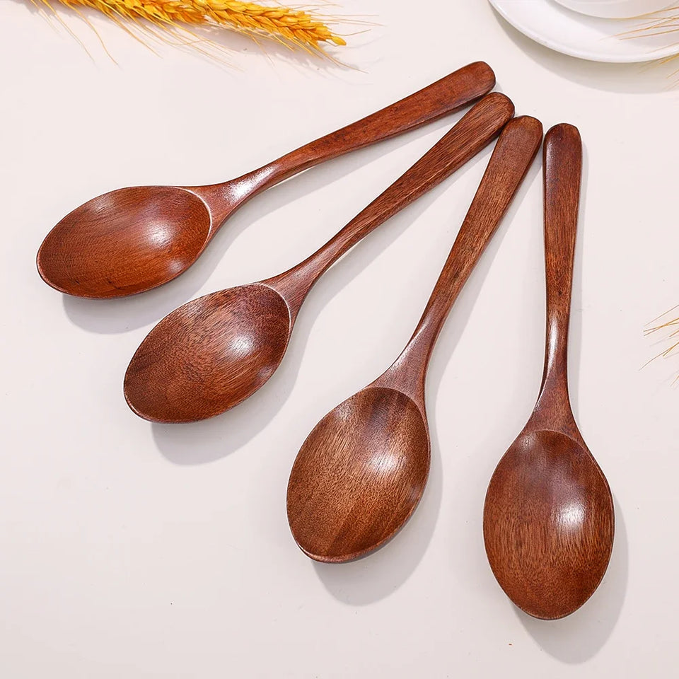 1-10PCS Long Hand Wooden Spoon Ellipse Ladle Sets Tea Coffee Honey Stir Spoons Kitchen Spice Scoops Tableware Stirrer Teaspoons