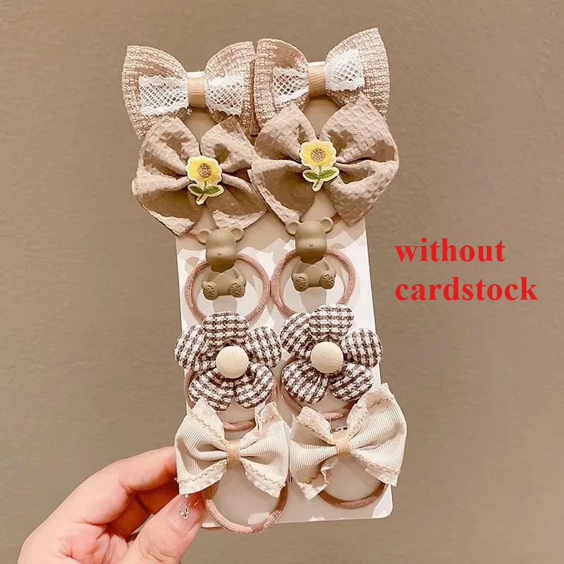 10PCS/Set Milk Coffee Girl Hair Ropes Cute Rabbit Bow Baby Princess Ponytail Rubber Bands Hair Accessory for Girl