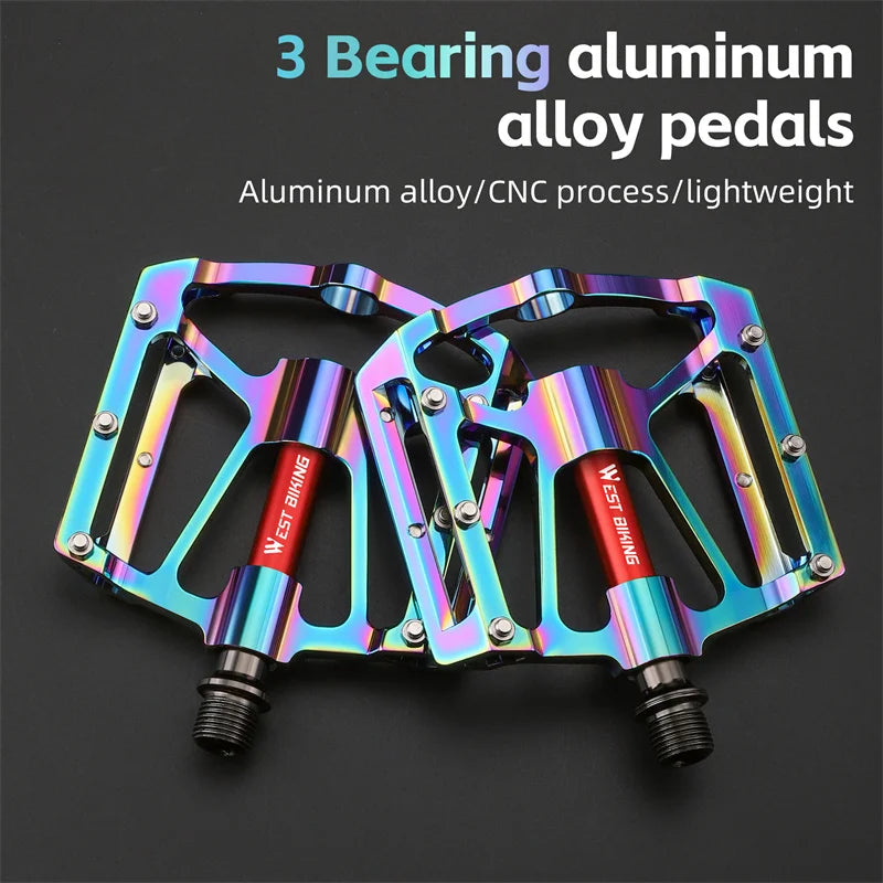WEST BIKING Bicycle Pedal Three Bearing Aluminum Alloy Pedal Mountain Bike Road Bike Pedal Color Bike Accessories