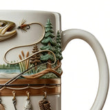 350ml Ceramic Fishing Mug Funny Novelty Drinkware Fisherman Coffee Mug for Cold Weather Outdoor Fishing Camping Hiking Picnic