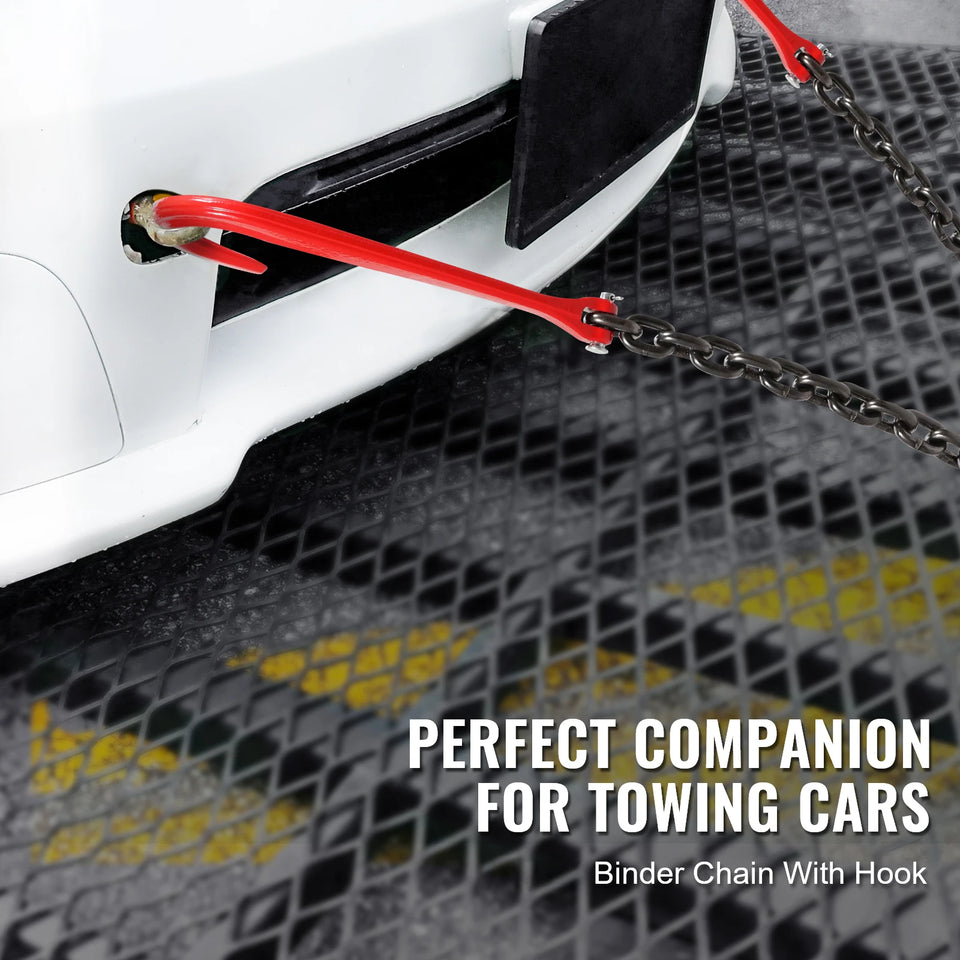 SucceBuy G80 V Bridle Chain Towing Chain Bridle with 15" J Hooks & Grab Hooks Transport Tow Chains for Flatbed Trailer Wrecker