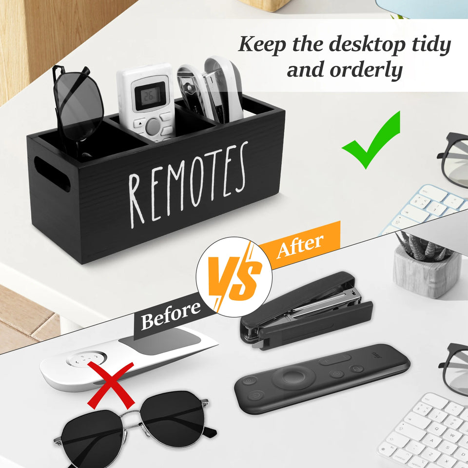 3 Grids Wood Remote control organizer box for living room Accessory Storage box for Phone Remote Control Sundries Desk organizer