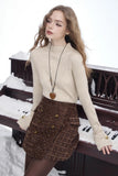 ELFSACK 2025 Winter New Arrivals Elegant Minimalist Classic Slim Fit Half High Neck Solid Gold Button Cuff Knit Sweater For Wome