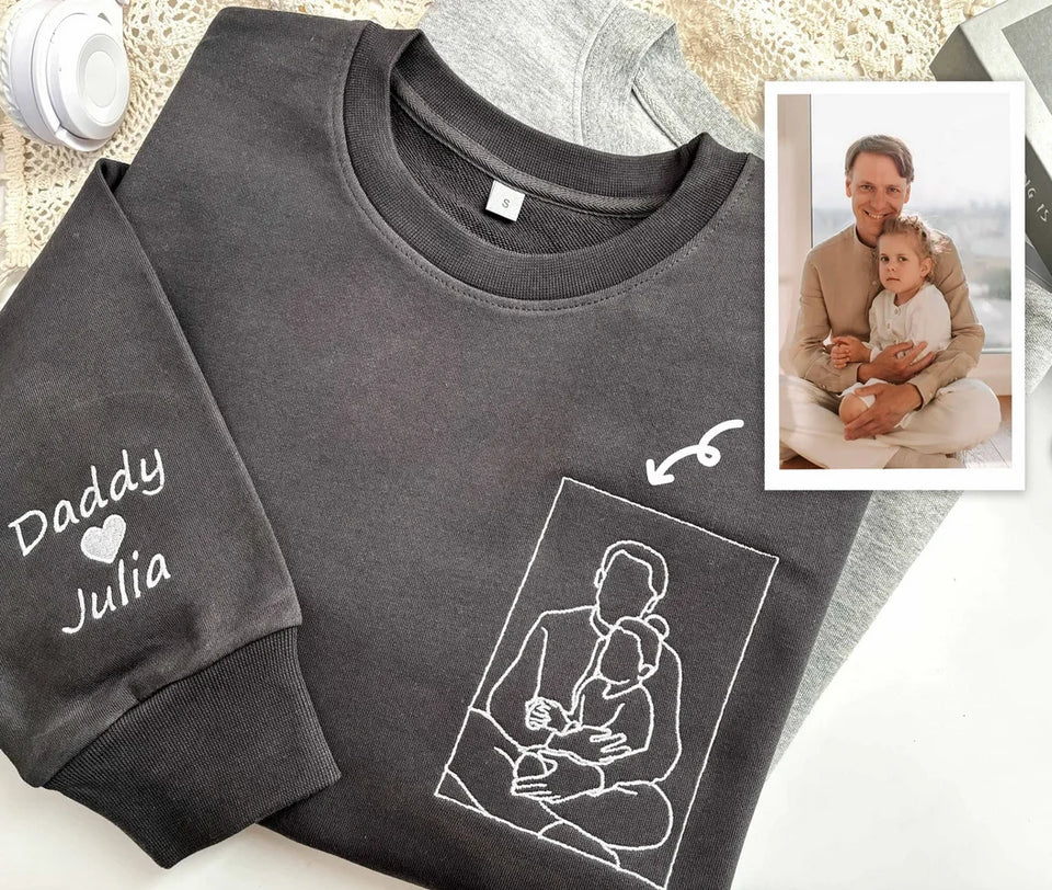 Custom Dad Embroidered Portrait from Photo Sweatshirt,Father's Day Papa Hoodie,Gift for Dad,Gift for Him,Personalized Crewneck