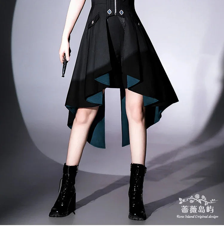 Original Dark Goth Prince Clothing Set New Spring Summer Women's Cool Black Shirt Irregular Vest Shorts 3 Piece Suit Outfits
