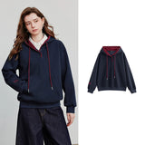 TOYOUTH Women Hoodies Sweatshirt 2025 Autumn New Contrasting Color Embroidery Splicing Hooded Pullover Tops