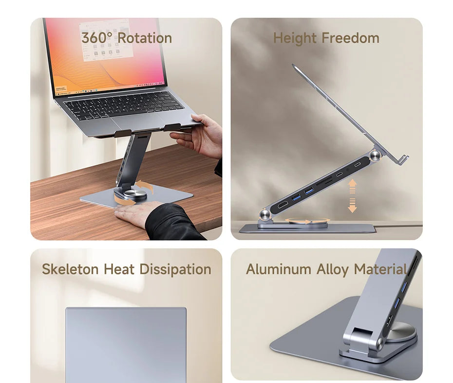 Hagibis Adjustable Aluminum Laptop Stand for Desk with USB C Dock Ergonomic Laptop Riser USB C Hub For Macbook Windows Notebook