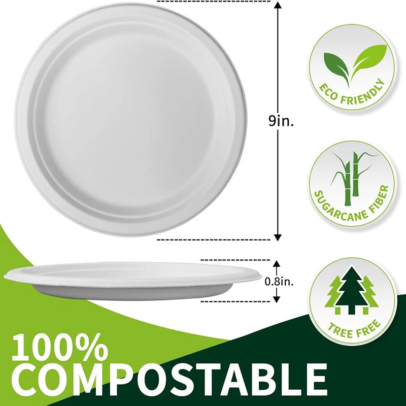 Commercial Bulk Dinner Plates, Thick & Leak Resistant. 50 Pcs, 9 Inch/23cm, Cost Effective