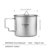 Tiartisan 350ml 750ml Tatinium Cup Hiking Tableware Fodable Handle Coffee Cups with lids Lightweight Frosted Cup Mugs