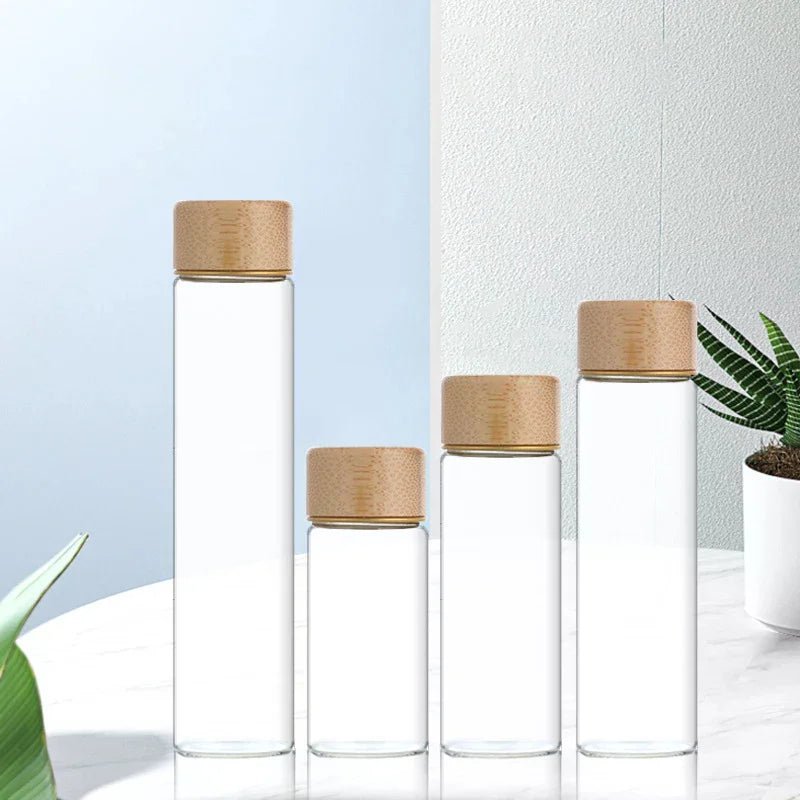 Sealed Glass Tube Wooden Coffee Beans Storage Container with Wood Tool Grain Canisters Barista Gift Idea for Coffee Lovers