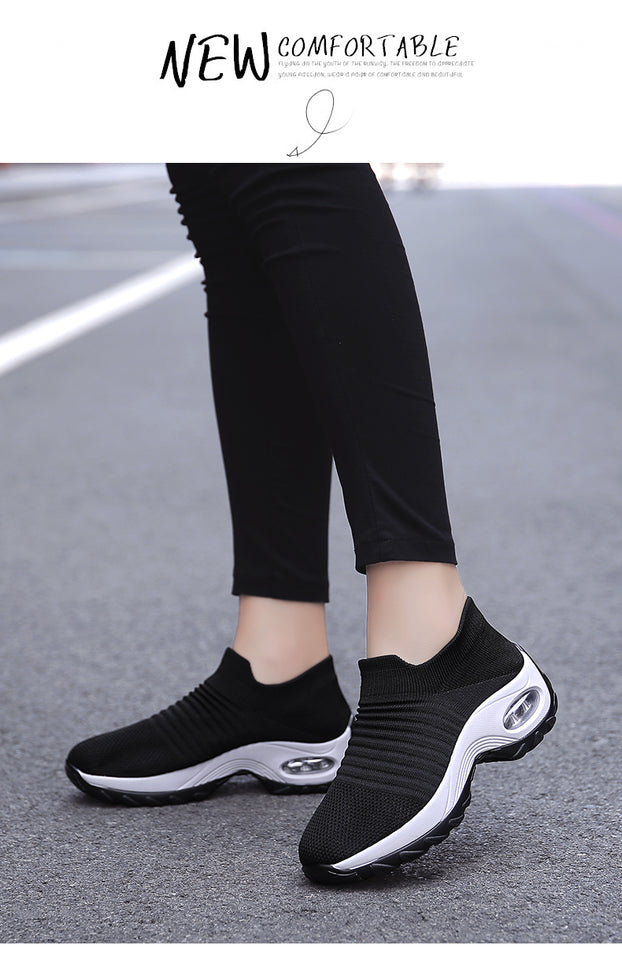 Women Sneakers Fashion Black Sports Casual Shoes Breathable Mesh Lightweight Air Cushion Non-Slip Running Shoe Zapatillas