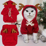 Dog Red Christmas Elk Costumes Winter Pets Hoodie Warm Sweatshirts with Pockets for Small Medium Dogs Puppy Cats Party Clothes