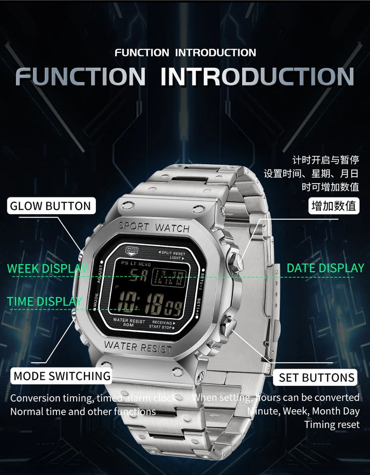 SANDA 2162 Men's Electronic Digital Watch Countdown LED Electronic Night Light Sports Waterproof Men's Electronic Watch