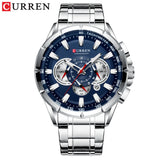 CURREN 8363 Casual Sport Chronograph Men's Watches Stainless Steel Band Wristwatch Big Dial Quartz Clock with Luminous Pointers